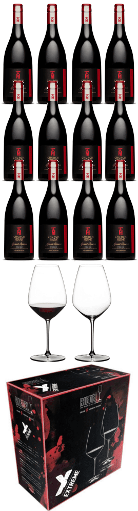 Church Road Grand Reserve Syrah (12 bottles) + Riedel Wine Glasses Bundle